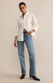 Savelo Elevated Poplin Relaxed Button Up Top