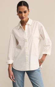 Savelo Elevated Poplin Relaxed Button Up Top