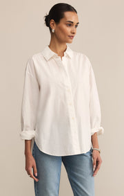 Savelo Elevated Poplin Relaxed Button Up Top