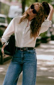 Savelo Elevated Poplin Relaxed Button Up Top