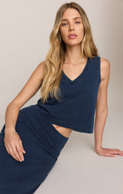 Savelo Sloane V-Neck Jersey Denim Tank