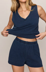 Savelo Sloane V-Neck Jersey Denim Tank