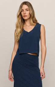 Savelo Sloane V-Neck Jersey Denim Tank