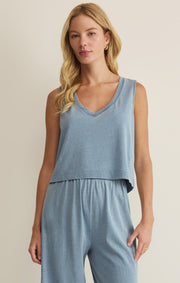 Savelo Sloane V-Neck Jersey Denim Tank
