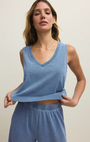 Savelo Sloane V-Neck Jersey Denim Tank