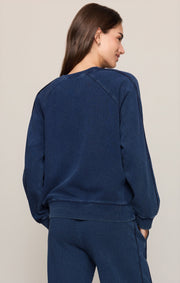 Savelo Sport Stripe Boyfriend Knit Denim Sweatshirt