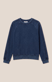 Savelo Sport Stripe Boyfriend Knit Denim Sweatshirt