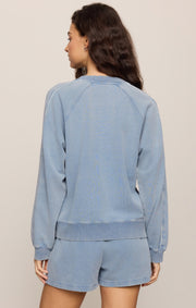 Savelo Sport Stripe Boyfriend Knit Denim Sweatshirt