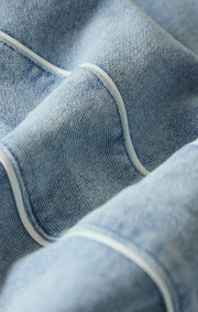 Savelo Sport Stripe Boyfriend Knit Denim Sweatshirt