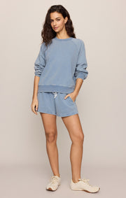 Savelo Sport Stripe Boyfriend Knit Denim Sweatshirt