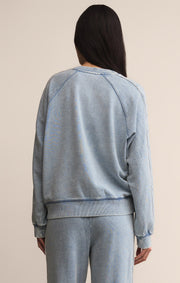 Savelo Sport Stripe Boyfriend Knit Denim Sweatshirt