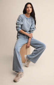 Savelo Sport Stripe Boyfriend Knit Denim Sweatshirt