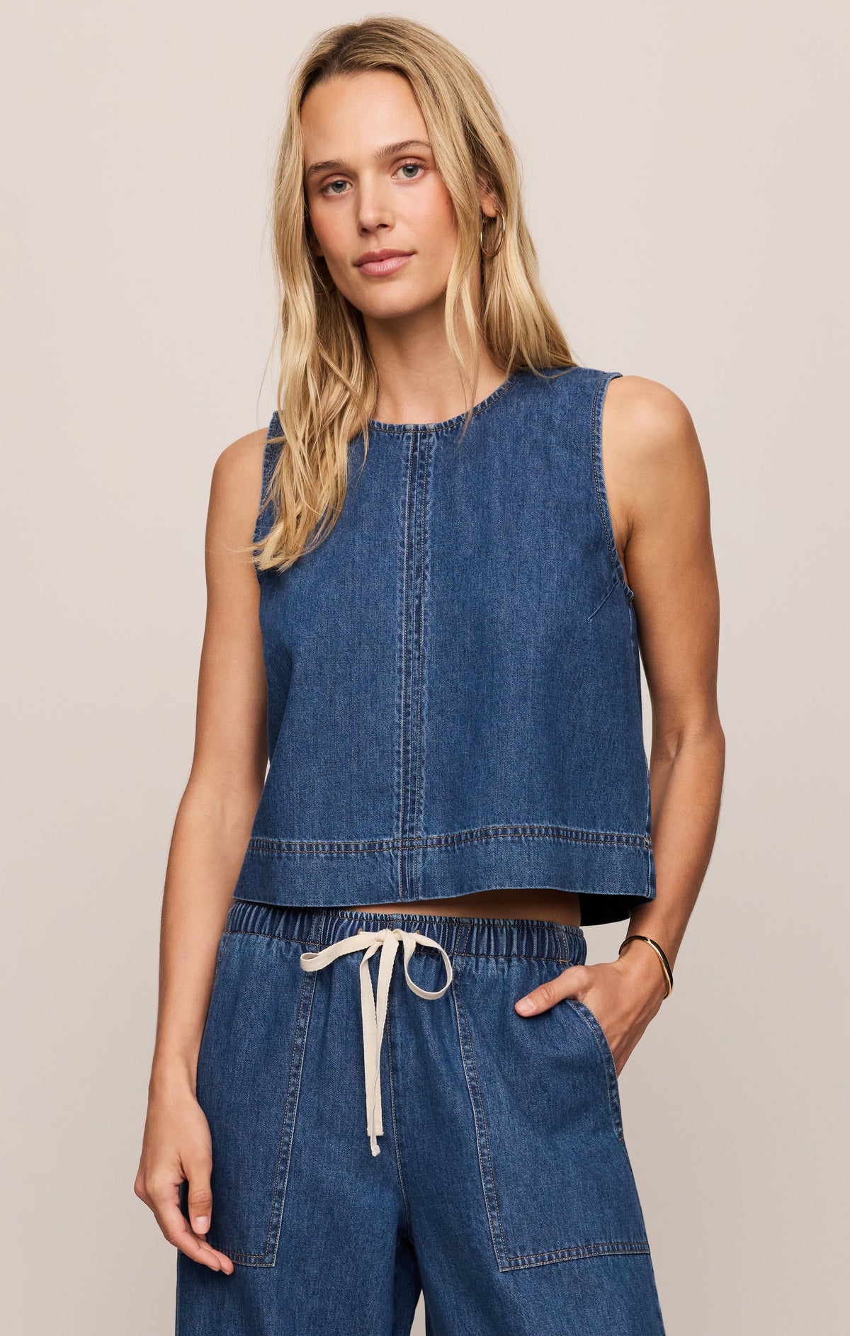 Savelo Sun Seeker Denim Cropped Tank