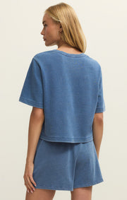 Savelo Curran Knit Denim Cropped Sweatshirt