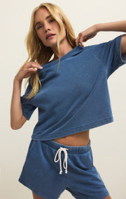Savelo Curran Knit Denim Cropped Sweatshirt