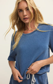 Savelo Curran Knit Denim Cropped Sweatshirt