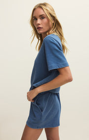 Savelo Curran Knit Denim Cropped Sweatshirt