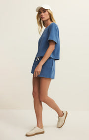 Savelo Curran Knit Denim Cropped Sweatshirt