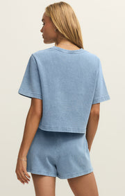 Savelo Curran Knit Denim Cropped Sweatshirt