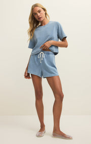Savelo Curran Knit Denim Cropped Sweatshirt