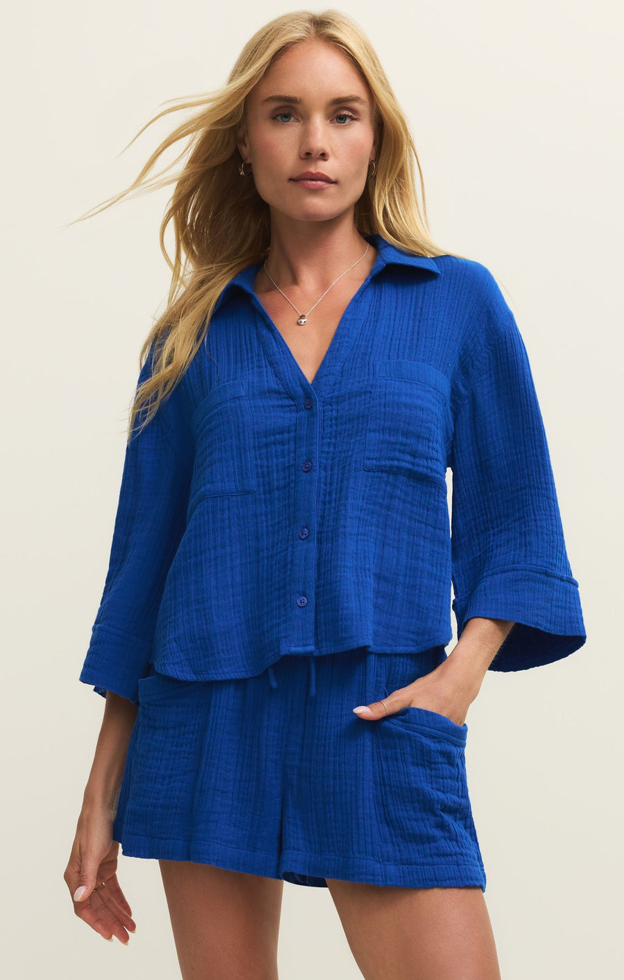 Savelo Helena Airy Gauze Button Up