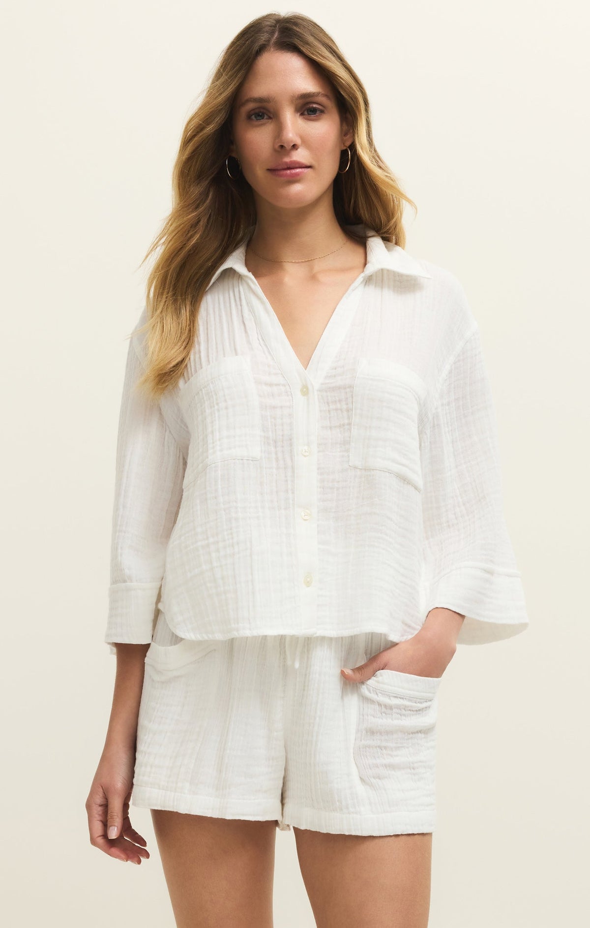 Savelo Helena Airy Gauze Button Up
