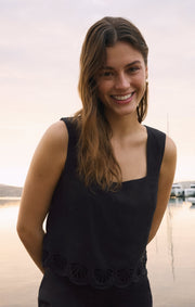Savelo Charlene Embroidered Linen Top