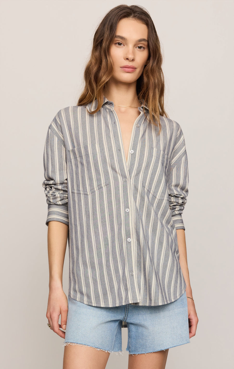 Savelo Reese Button Up Stripe Top