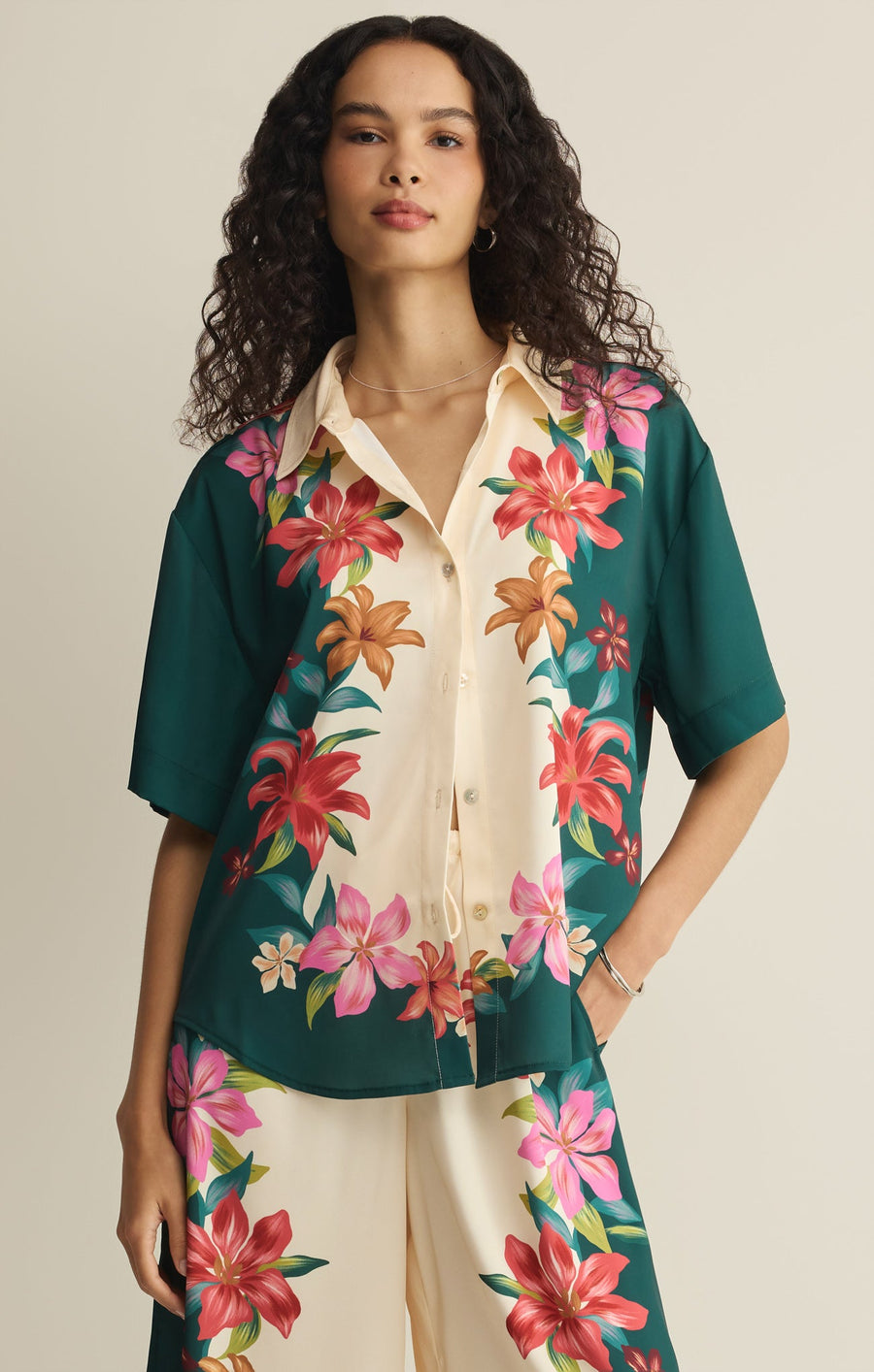 Savelo Lani Floral Button Up