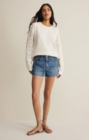 Savelo Mosaic Knit Eyelet Sweatshirt