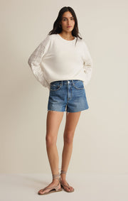 Savelo Mosaic Knit Eyelet Sweatshirt