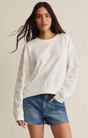 Savelo Mosaic Knit Eyelet Sweatshirt