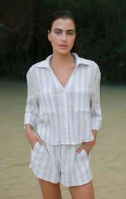 Savelo Helena Striped Airy Gauze Button Up