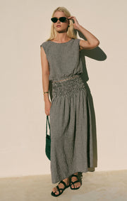 Savelo Brooke Gingham Linen Maxi Skirt
