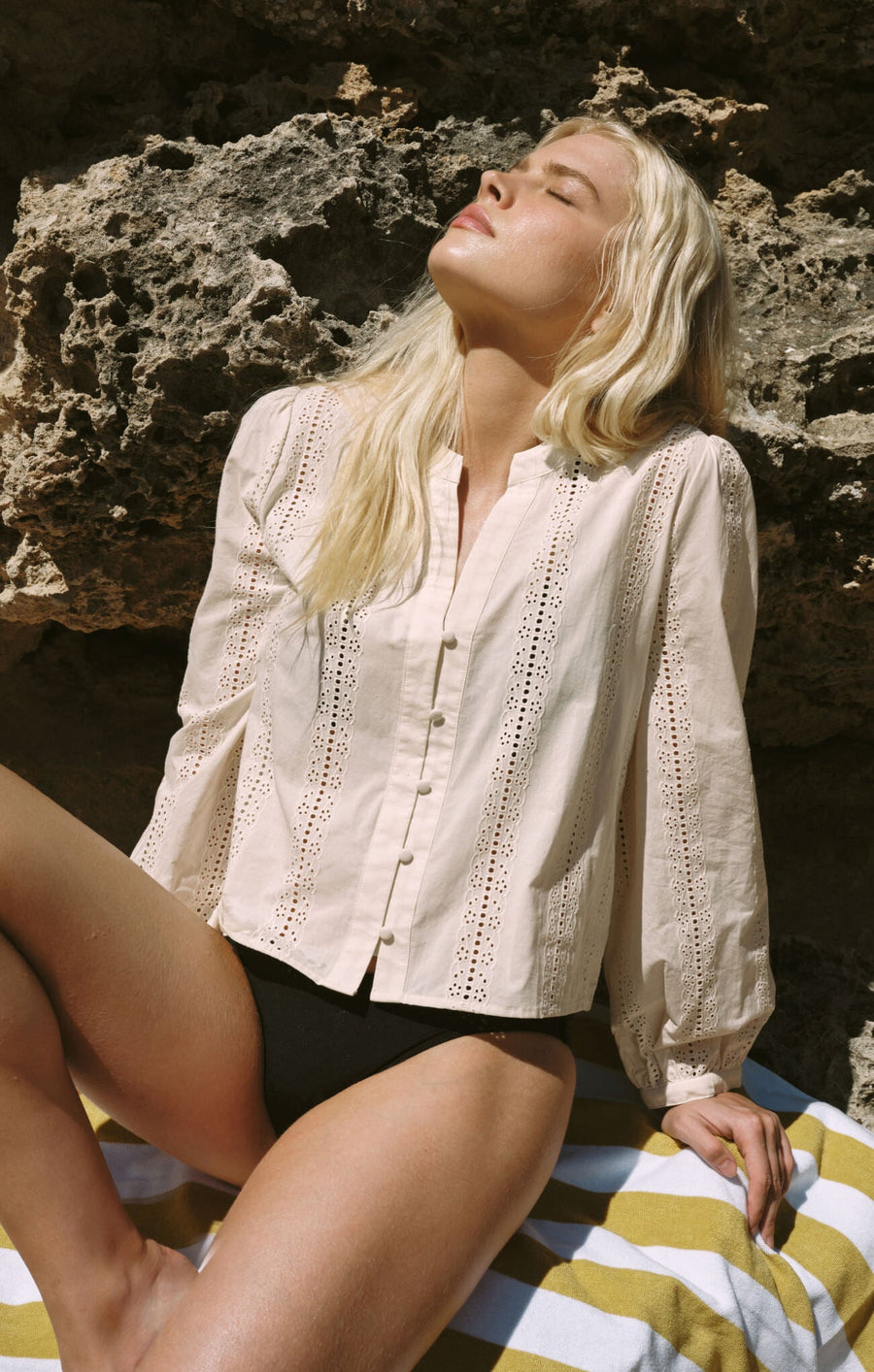 Savelo Louella Embroidered Button Up Top
