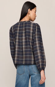 Savelo Autumn Plaid Henley Blouse