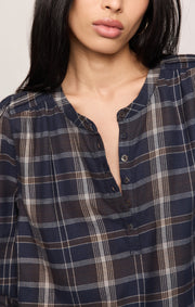 Savelo Autumn Plaid Henley Blouse