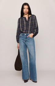Savelo Autumn Plaid Henley Blouse