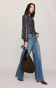 Savelo Autumn Plaid Henley Blouse