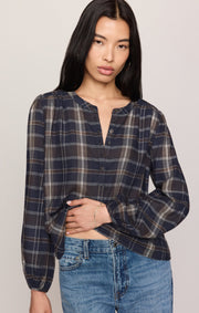 Savelo Autumn Plaid Henley Blouse