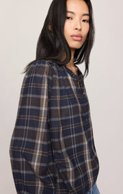 Savelo Autumn Plaid Henley Blouse