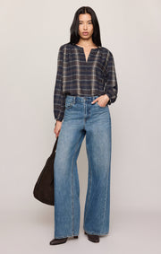 Savelo Autumn Plaid Henley Blouse