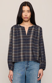 Savelo Autumn Plaid Henley Blouse