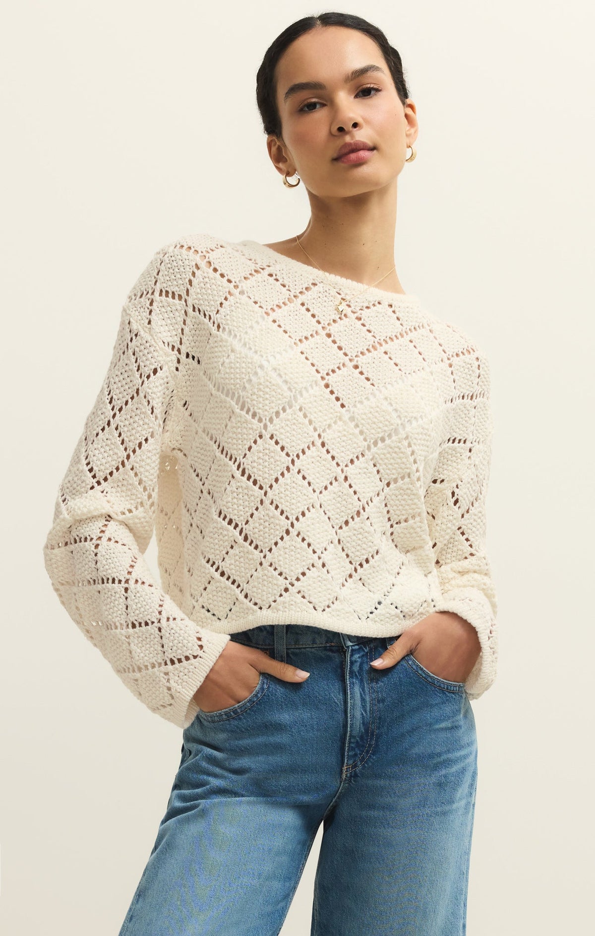 Savelo Hullen Diamond Crochet Sweater