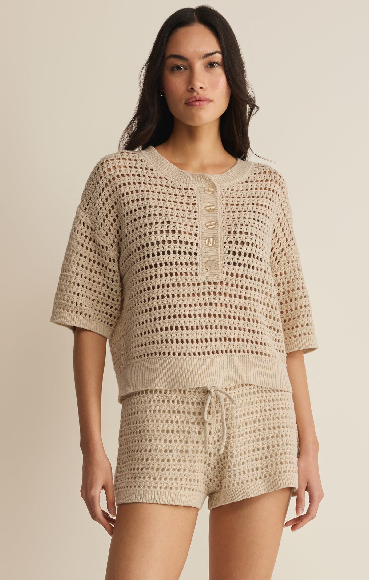 Savelo Kylo Henley Crochet Top