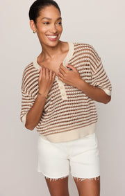 Savelo Kylo Striped Crochet Sweater