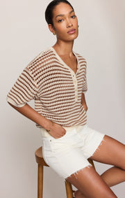 Savelo Kylo Striped Crochet Sweater