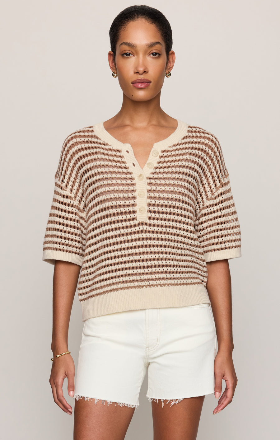 Savelo Kylo Striped Crochet Sweater