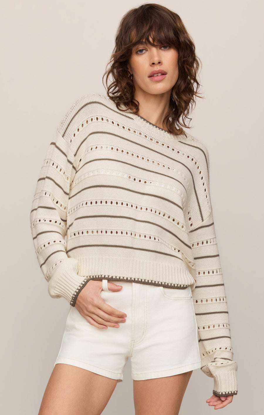 Savelo Darby Stripe Pointelle Sweater