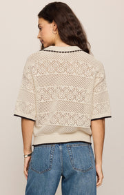 Savelo Denman Crochet Polo Sweater